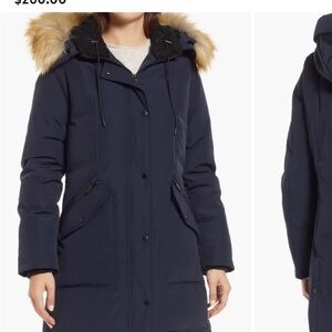 Sam Edelman navy blue down winter jacket, barley work, like new.